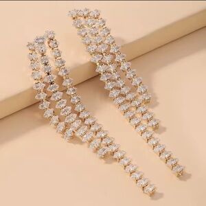 Anthropologie Gold-tone Clear Crystal Linear Drop Earrings